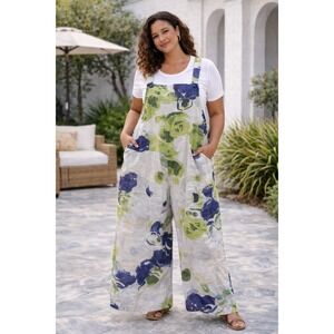 Bodil Women's XL Overall Jumpsuit Wide Leg Linen Blend Bib Loose Lagenlook